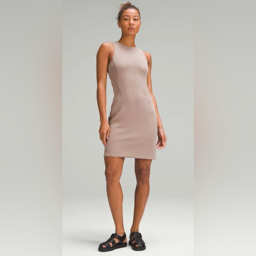 Lululemon NWT Ribbed Softstreme Slim Fit Tank Dress Sleeveless Taupetastic 10